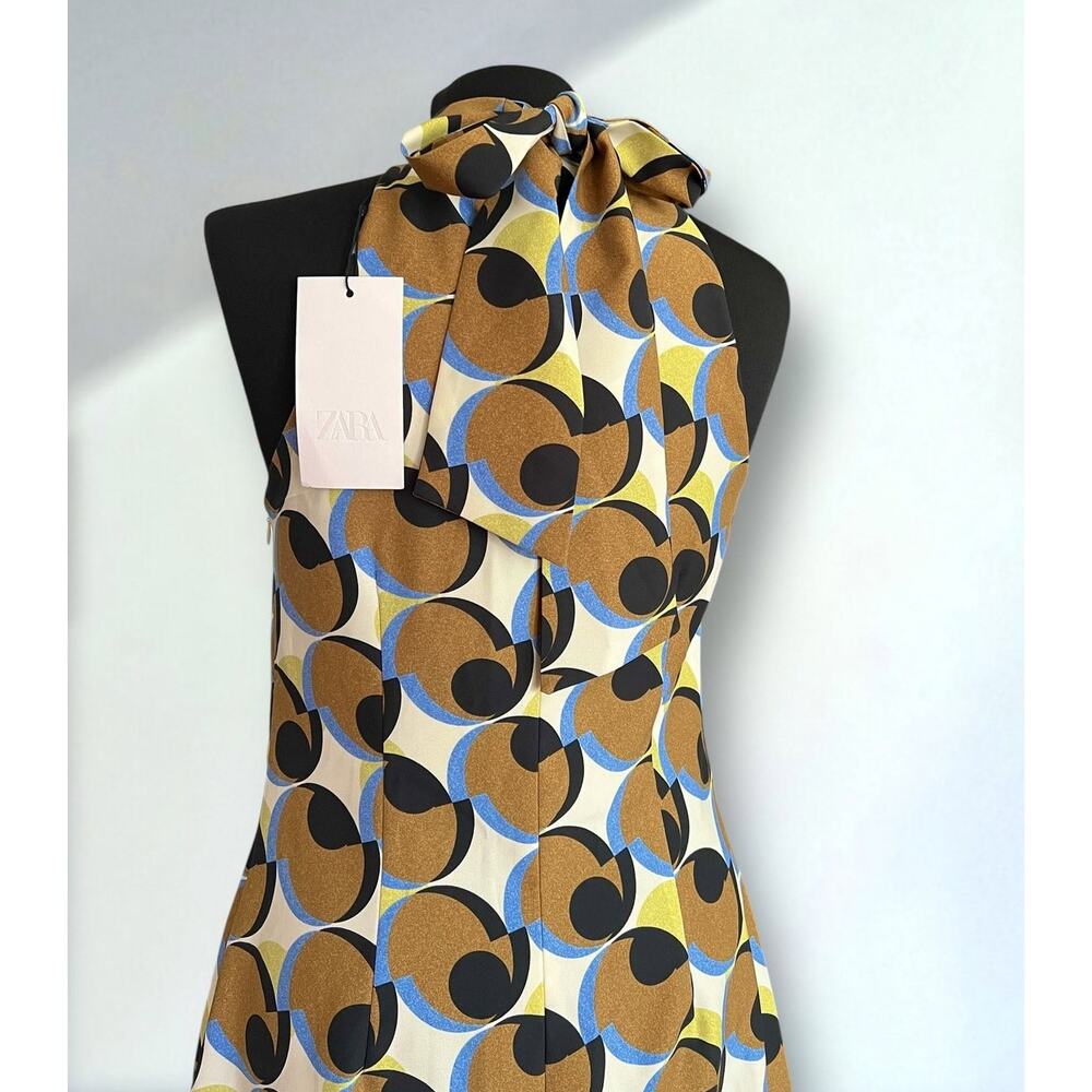 Zara NWT Geometric Halter Feather Hem Mini Dress S - Picture 14 of 16